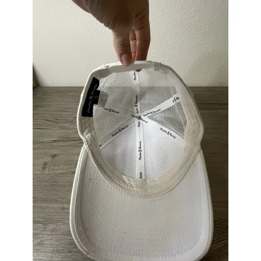 Psycho Bunny Mens Baseball Cap - White with Perforated Bunny Logo - One Size